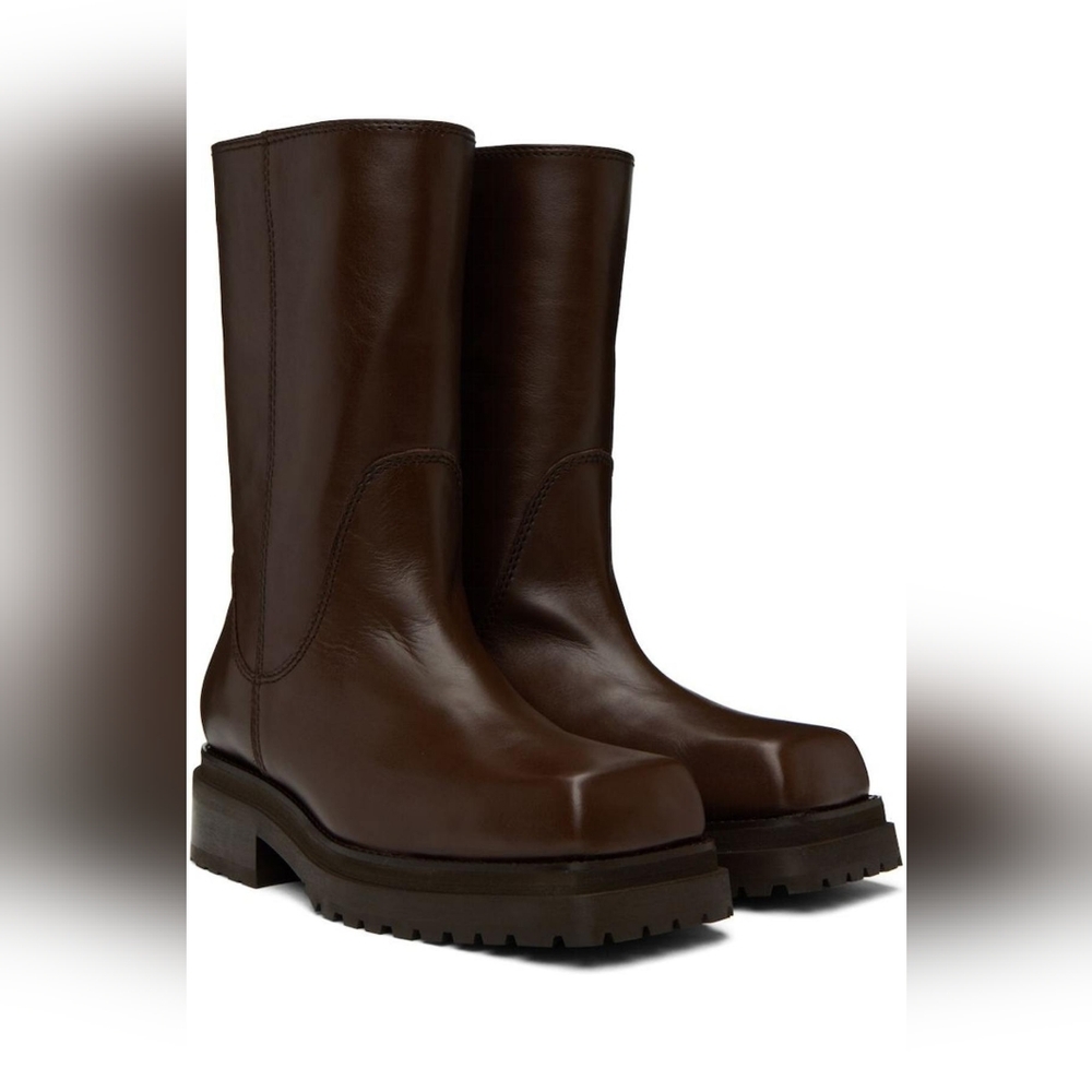 Eckhaus Latta Brown Stacked Leather Boots | NTW size 5 / 35